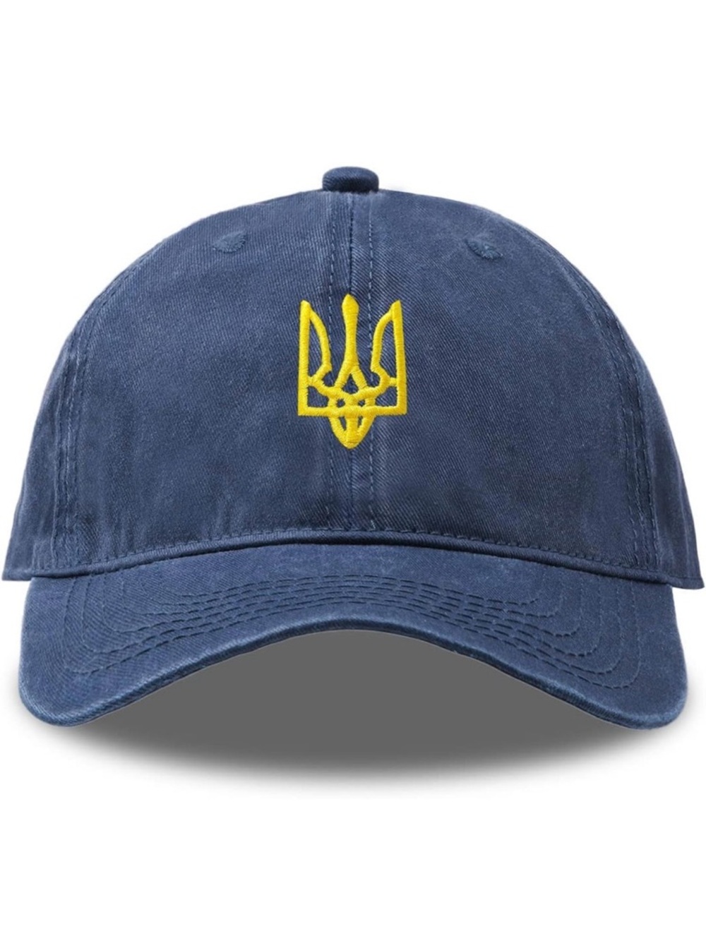 Navy Blue Embroidered Ukraine Hat Washed Cotton Denim Baseball Cap